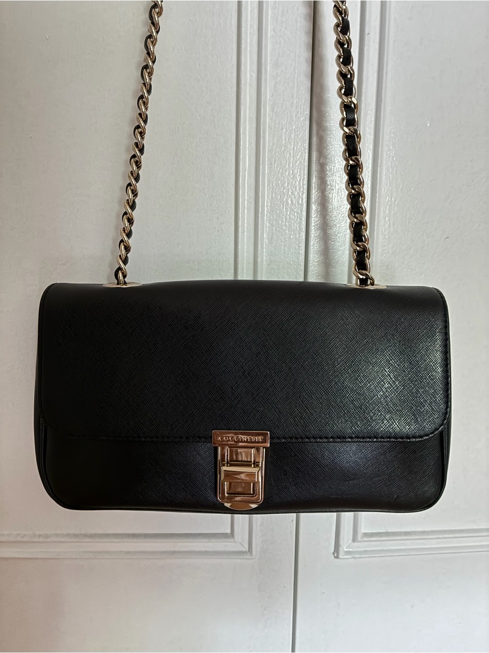 Coccinelle Black Shoulder Bag with Gold Chain Strap